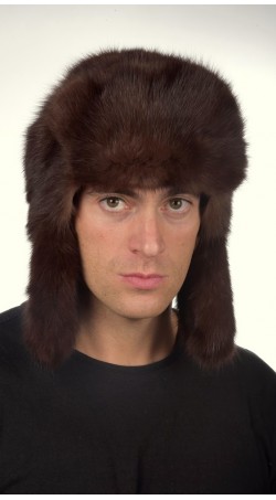Sable fur hat russian style for men - dark brown color
